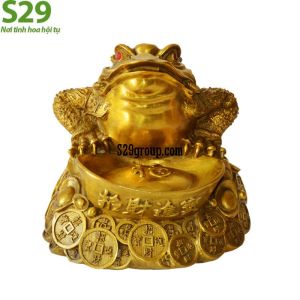 Cóc ôm chữ phúc bằng đồng vàng dài 12cmvật phẩm phong thủy chiêu tài lộc