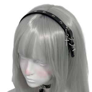 Punk Crosses PU Hairband For Women Grommet Goth PU 2000s Headwear for Music Festivals and Nightclubs
