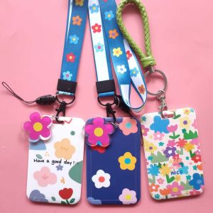 COLOO Sweet Floral Lovely Business Card Bank Credit Card Lanyard Keychain Bus Card Case Badge Holder Work Card Bag Card Holder