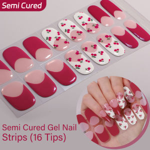 French Tip-Semi-cured Gel Nail Strips 16 Tips "Clean Girl" Aesthetic Waterproof and Durable Nail Sticker | Requires UV Lamp