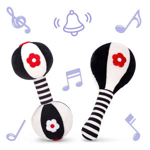 2PCS Soft Rattles for BabyBlack and White High Contrast 0-3 Months Newborn ToysBaby Rattles Baby Toys 0-6 MonthsInfant Dumbbell Toys 0 3 6 12 Months Girl Boy