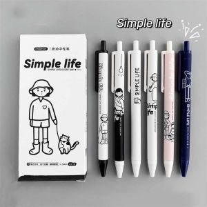 6Pcs Simple Life Pulpen Gel Pen Retractable Warna Hitam 0.5Mm Penulisan Halus