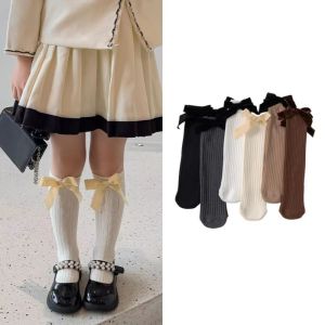 NOBLELYN Cotton Blend Knee High Socks Bowknot Knit Texture Childrens Stockings Cute Stretchable Girls Stockings For Kid Girls