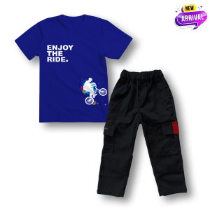 Setelan kaos anak terbaru kaos distro celana cargo panjang premium usia 3-14 tahun
