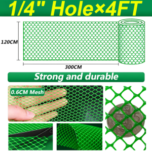 120M Plastic Mesh 4FT 1/2inch 100% PE PVC Easy to Install Fence Green for Chicken Net Wire Screen Poultry window Garden UV Resistant Durable Screen