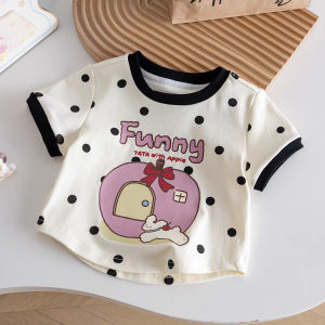 เสื้อยืดเด็กผู้หญิง เสื้อทีเด็กหญิงลายการ์ตูน รุ่นสั้น ผ้าฝ้าย น่ารัก สําหรับเด็กผู้หญิง ระบายอากาศได้สะดวกสบาย สีเบจ / ชมพู 130-160cm