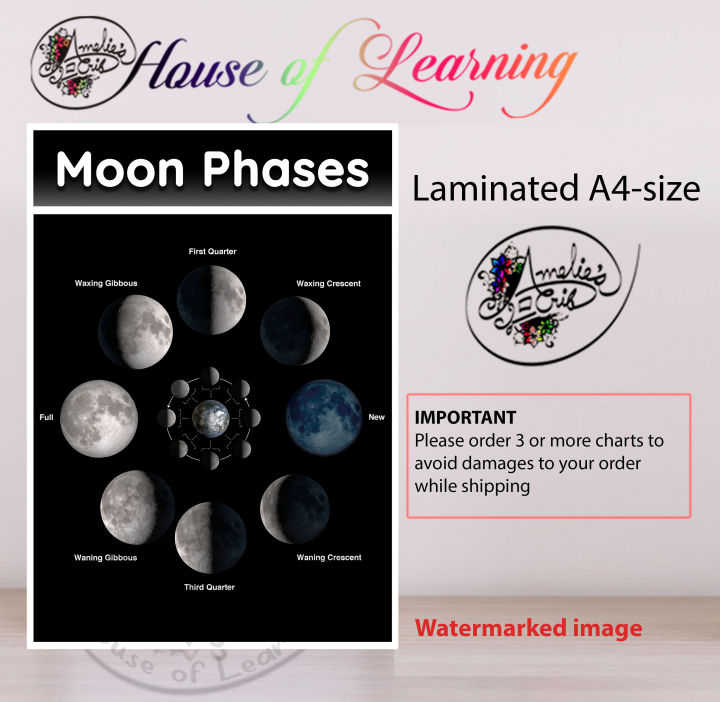 Moon Phases Laminated Educational Chart (A4) Wall charts for kids ...