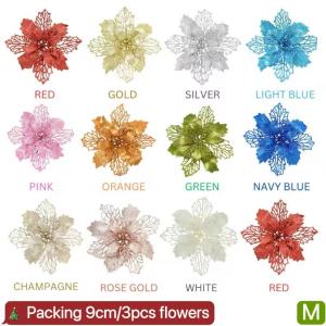 Momo 12pcs White Christmas Flowers Decorations | White Christmas Decorations Set on Sale | Flowers Artificial Decor Christmas Flower Stick Christmas Poinsettia Xmass Decoration Sale | Flower for Xmas Tree Decor Flower for Christmas Tree Ornaments
