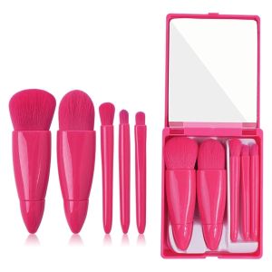 JBox# 5in1 Makeup Brush Set W/ Mirror Travial Kit Make Up Tools