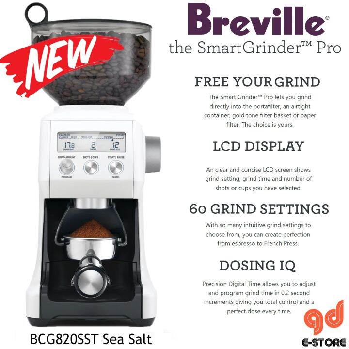 Breville Smart Coffee Grinder BCG820 BES820SST Silver Sea Salt White ...