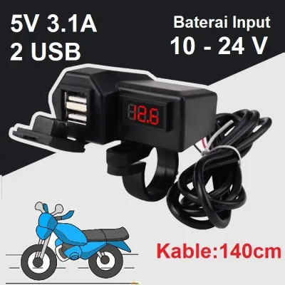VOLTMETER MOTOR. Motorcycle Digital Voltmeter Charger Motor Cas HP Motor 2 USB 3.1A Casan Hp stang Universal Dual USB charger+voltmeter tapi tanpa pemantik r*k*k