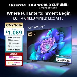 Hisense E8Q 55/65/75 inch 4K ULED Mini LED Max AI TV | Hi-View AI Engine | Native 144Hz Refresh Rate