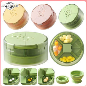JACIRCLE 2In1 Water Cup Medicine Box with Foldable Water Cup Four Compartment Packaging Pill Box Travel Portable Medicine Box