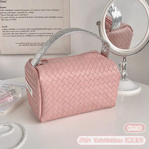 Korean INS Silver Pink Handbag Organizer for Women Large Capacity Portable Fashion PU Leather Makeup Storage Bag Cosmetic Bag Toiletry Bag