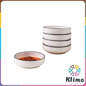 Klimo 3.35 inch Ceramic Black Edges Dish Bowl Seasoning Dipping Sauce Serving Dish Appetizer Plate 1Pc