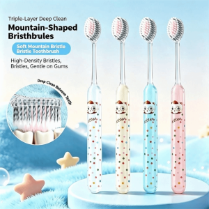 FELIZ 2PCS Convex Bristle Profile Adult Toothbrush Soft Bristles Plastic Handle Soft Bristle Toothbrush Polka Dot Cat Wide Head Toothbrush Adult Oral Care