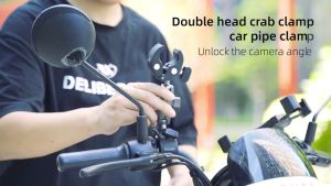 TELESIN Dual-Head Double Crab Handlebar Stick Clamp for Action Camera Bike Motorcycle Pipe Clamp