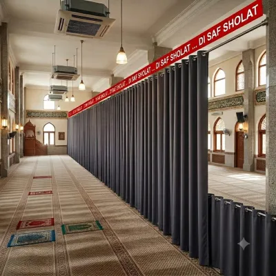 Gorden Tirai Sekat Hijab Ruangan Mesjid Mushola Panjang 3 meter Hijau Botol