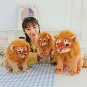 HI MIA Long Mane Simulation Lion Plush Toys Plush Doll Forest Animal Lifelike Male Lion Stuffed Dolls Kawaii Lion Simulation Lion Plush Toy Throw Pillow