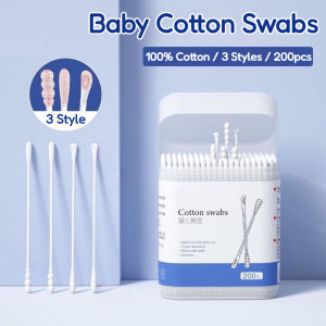 200PCS Baby Cotton Swabs Double-headed Cotton Buds Disposable Soft Cleaning Baby Cotton Swabs /Spoon
