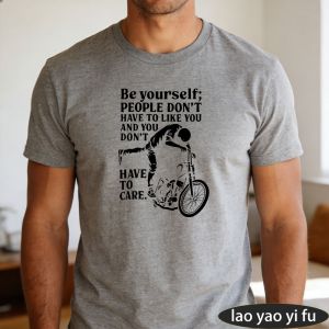 [Local Stock] HBESTY  Be Yourself BMX Freestyle Rider Quote Graphic Men Summer Cotton T Shirt Extreme Bike Minimal Silhouette Short Sleeve Garment