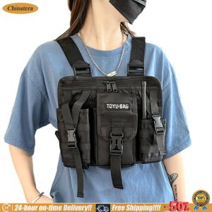 [Chinatera Brand Store] Casual Vest Bags Oxford Cloth Molle Chest Packs Adjustable Multiple Pockets Lightweight for Hiking Travel Cycling