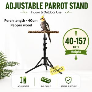 Adjustable Parrot Tripod Stand with Natural Wood Perch | Outdoor Indoor Use | 40-157cm Height | Portable Bird Stand for Cockatiel Budgie Conure