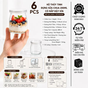 Bộ 12 Hũ Thủy Tinh Đựng Sữa Chua Khổng Lồ 200ml Có Nắp Đậy Kín