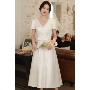 White Formal Civil Wedding Graduations Baptismal Dedication Kasal Binyag Fashion Dress on Sale㏇X0407