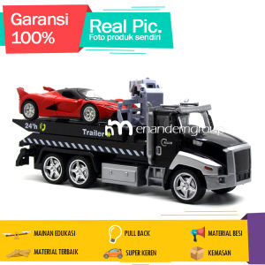Diecast Miniatur Mainan Mobil Truk Trailer Towing Derek Besi Pullback