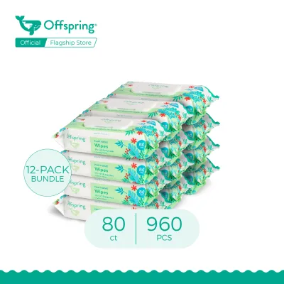 Offspring Biodegradable Plant-Based Baby Wipes 80 ct (12 Packs) [960Pcs]