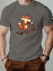 Mens T-Shirt Animal Fox Cartoon Pattern Summer Leisure Breathable 100% Cotton Mens Round Neck T-shirt High Quality Clothing