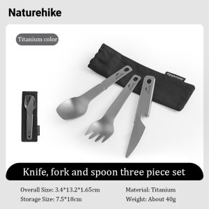 Naturehike Camping Tableware Knife Fork and Spoon Three Piece Set Outdoor Picnic Ultralight Titanium Tableware