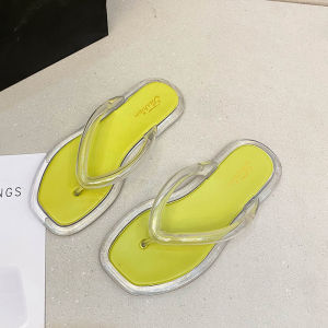 [Free Shipping] One pair of womens flip-flops jelly transparent sandals hard-soled plastic fashionable non-slip thick-soled
