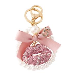 Rhinestoned Lip Keychain With Bowknot Detail Alloy Backpack Hanging Decoration Versatile Bag Charm Gift For Her