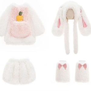 Popular Plush Parent-Child Suit Winter New Western Style Rabbit Clothes Girl Furry Sweater Shorts Four-Piece Set