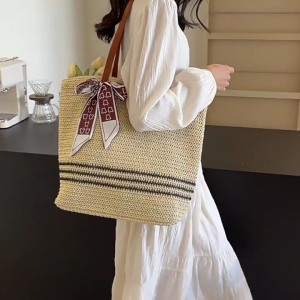 Large Capacity Handbags for Women Summer Straw Shoulder Bag Rattan Seasides Bag Handmade Beach Bag Vacation Casual Bag