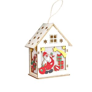 BESTWEST Mini Christmas LED Light Wooden House Decorative Cute Luminous Cabin Creative Colorful Christmas Tree Pendant Home Decor