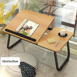 โต๊ะเตียงพับได้พร้อมโต๊ะแล็ปท็อปยกได้ โต๊ะญี่ปุ่น 55*32*25CM ใช้วางในห้องเรียนและสำนักงานได้ พร้อมช่องใส่แก้วน้ำ โต๊ะอเนกประสงค์ แข็งแรง ทนทาน ประหยัดพื้นที่