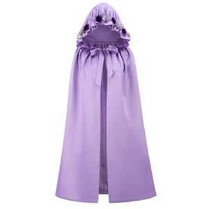 [YiNiu] Girls Medieval Princess Cape Yellow Flower Satin Hooded Halloween Party Costume Floor Length Women Cloak Christmas Gift