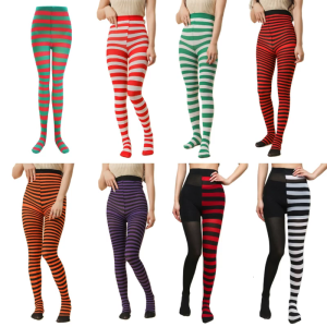 Christmas Halloween Striped Full Length Tights Stockings Hosiery for Holiday Party Pantyhose Cosplay Costume Accessory
