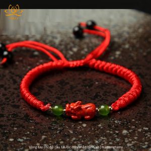 Vòng tay chỉ đỏ tỳ hưu hồ lô bằng chu sa tự nhiên chiêu tài lộc may mắn bình an vòng tay phong thủy tết thủ công