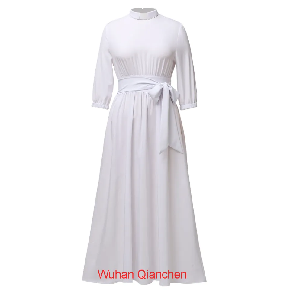 Church Dresses for Women Audrey Hepburn Style Tab Collar 3 4 Puff Sleeve Swing Maxi Dress with Long Belt Black White Lazada