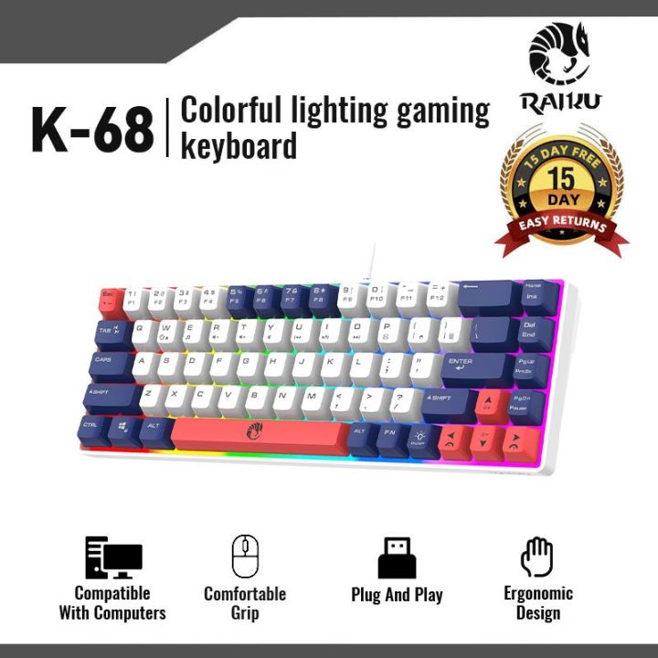 Zeus Keyboard Key Zeus x RAIKU K68 68-Key Compact RGB Gaming Keyboard with 3 Keycaps ...