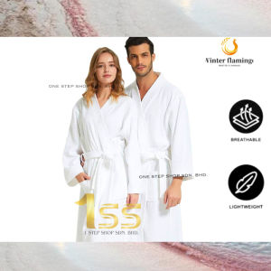 100% Cotton Velour Terry Bath Robe White/Jubah Mandi Putih/ Pyjamas Nightwear Baju Tidur Tuala For Hotels & Airbnb Bathrobe Women Hotel Bathrobe
