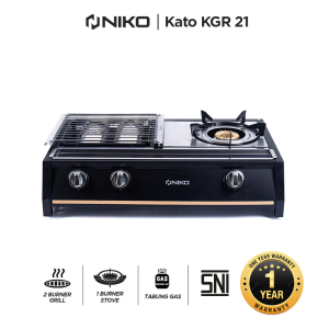 Niko KGR21 / KGR31 Kompor Gas & Panggang Sosis Bakar 3 Tungku BBQ Barbeque Grill Set Stainless Steel