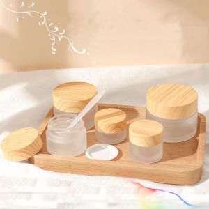 Amber Round Glass Jars Frosted Glass for face cream eyes cream masque with Inner Liners and black LidsEmpty Cosmetic Containers MUST have for traveling.