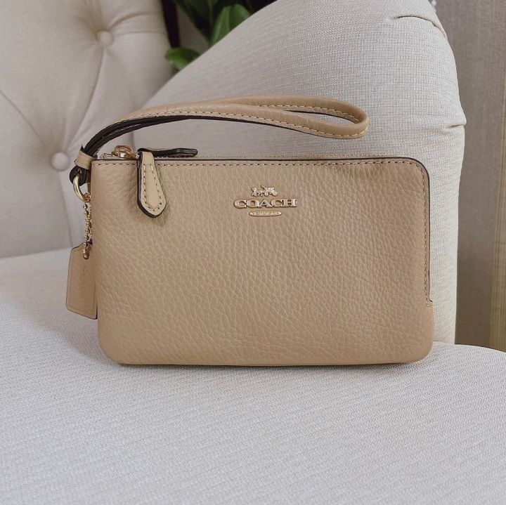 Coach 6649 Double Corner Zip Wristlet Taupe Lazada PH