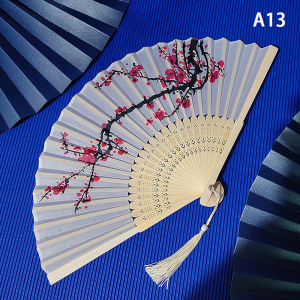 Fantic Vintage Chinese Style Folding Fan bamboo hand fan Wooden Shank Classical Dance Fan with Tassel Elegent Female Fan Home Decor