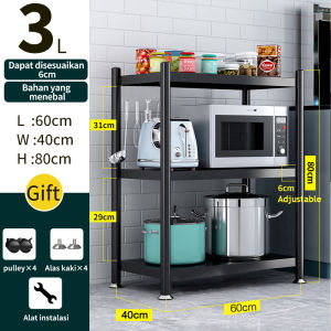 Rak dapur serbaguna Rak multi-layer susun Rangka baja 3/4/5 lapis Dengan keranjang sayur Rak microwave murah